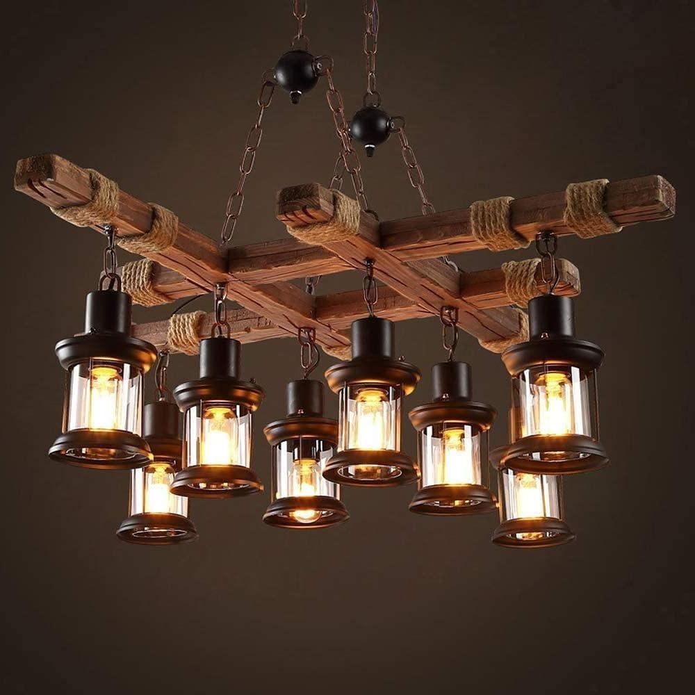 Vintage Wood Glass LED Farmhouse Pendant Lighting Chandeliers Island Lights