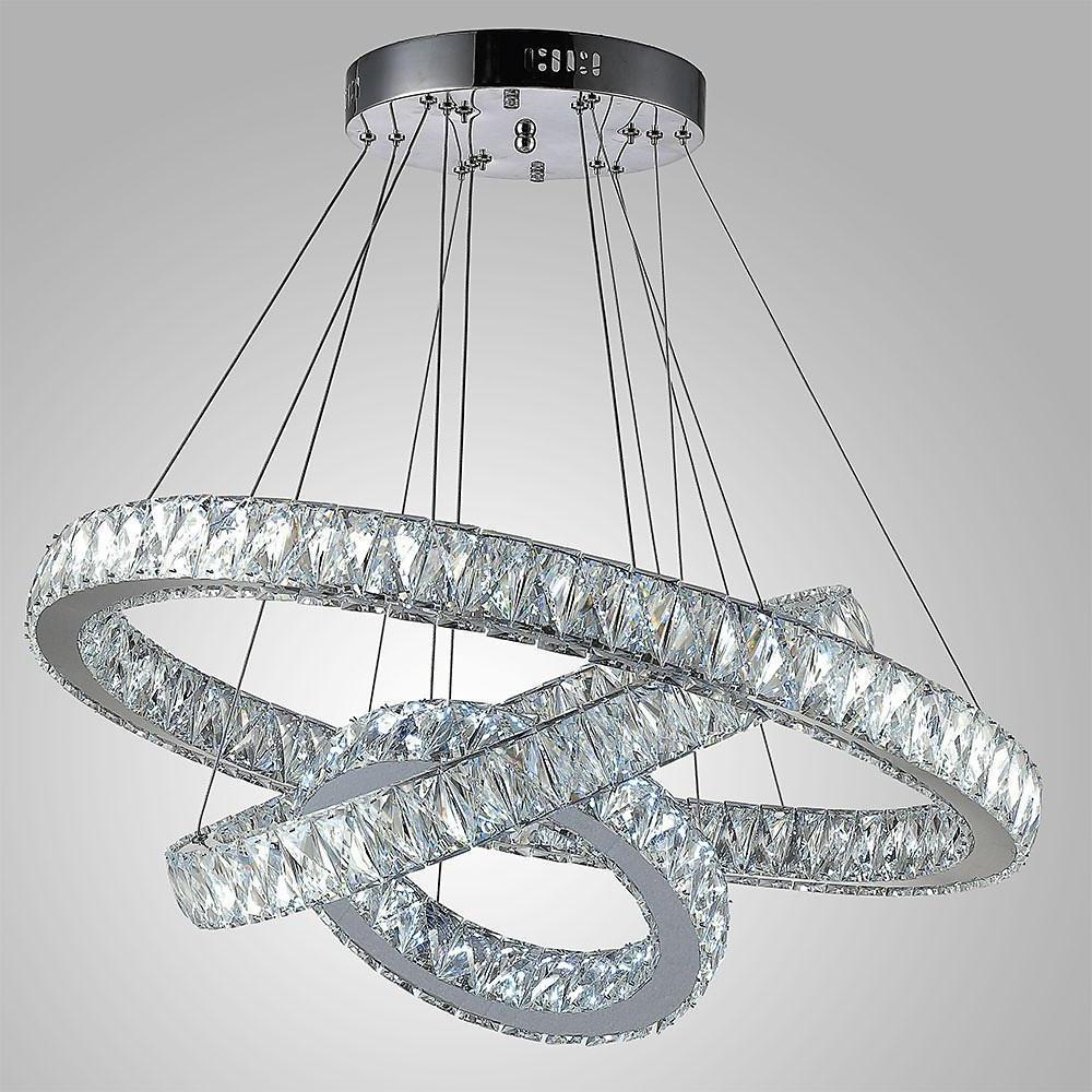 Interwoven Circle Design Chandelier Large Foyer Metal Crystal Ceiling Light