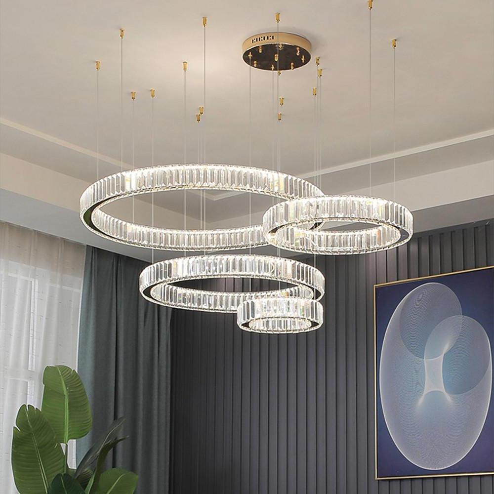 4-Ring Gold Large Chandeliers for Foyer Modern Crystal Chandelier