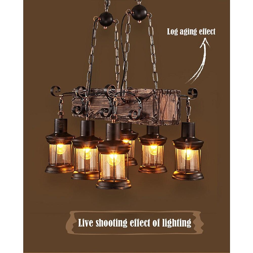 6 Lantern Farmhouse Chandelier Wood Chandeliers Ceiling Light