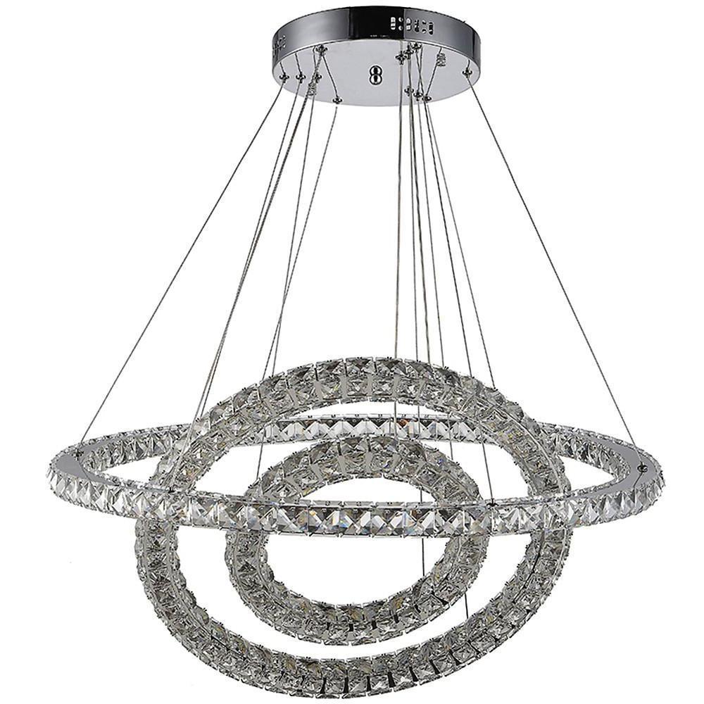 LED 3 Rings Gold Crystal Chandeliers Modern Concentric Circles Chandeliers