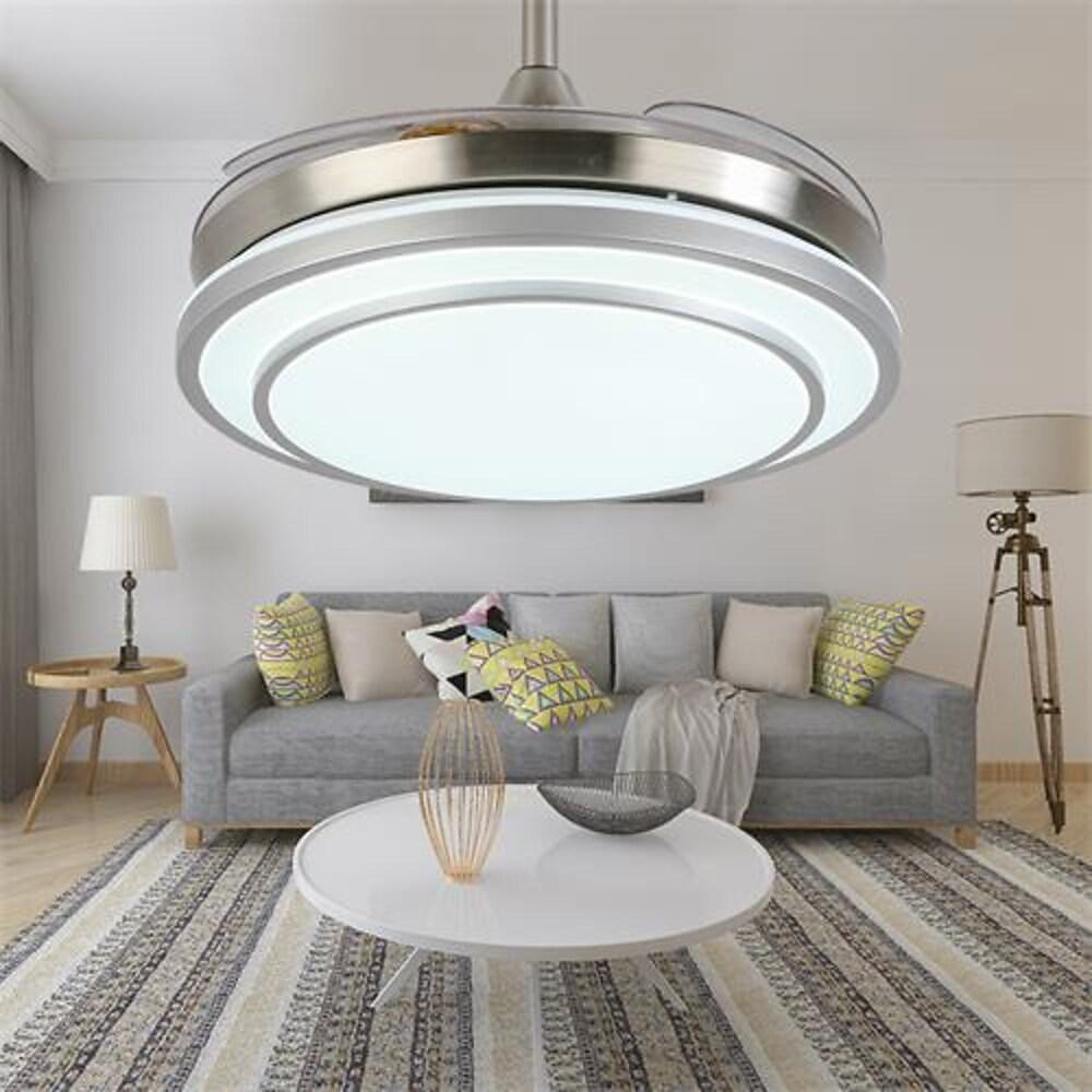 4 Blade Gold Finish Chandelier Retractable Ceiling Fan With LED Light