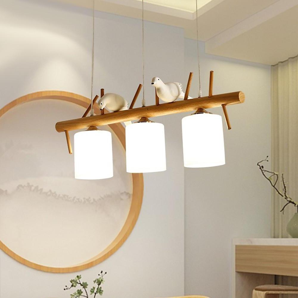 Rustic Island Kitchen Pendant Lighting Wood Bamboo Glass Pendant Lighting