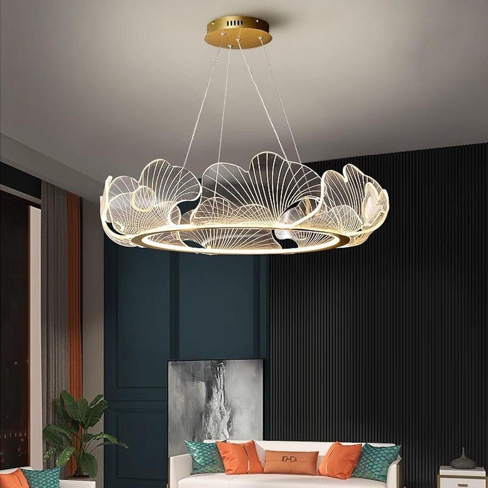 Sea-Inspired Elegant Wave Round Acrylic Chandelier with Gold Finish - 33inch Wide LED Ceiling Light