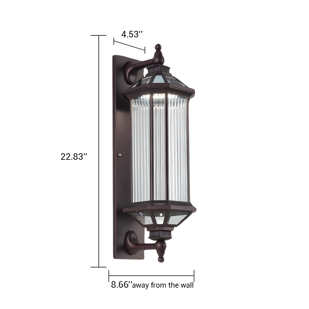 Retro Rectangular Ribbed Glass Solar Outdoor Wall Light