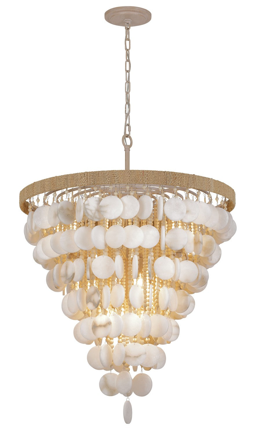 Metropolitan Aurelia's Cove 12-light chandelier with elegant pendant design, featuring multiple glass shades and a modern lighting fixture.