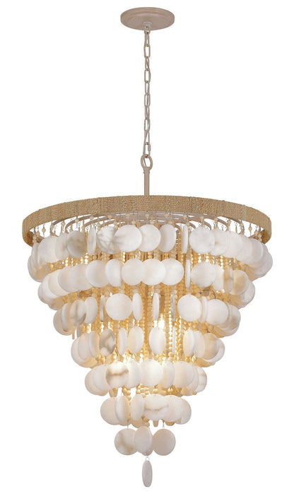 Metropolitan Aurelia's Cove 12-light chandelier with elegant pendant design, featuring multiple glass shades and a modern lighting fixture.