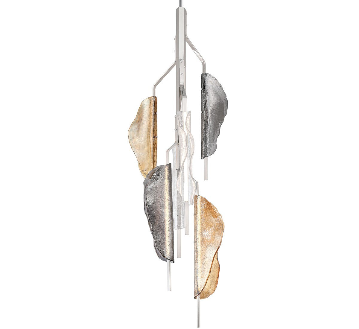 Lib & Co. Savona LED chandelier showcasing a modern lighting design with sleek, illuminated glass fixtures and elegant metal frame.
