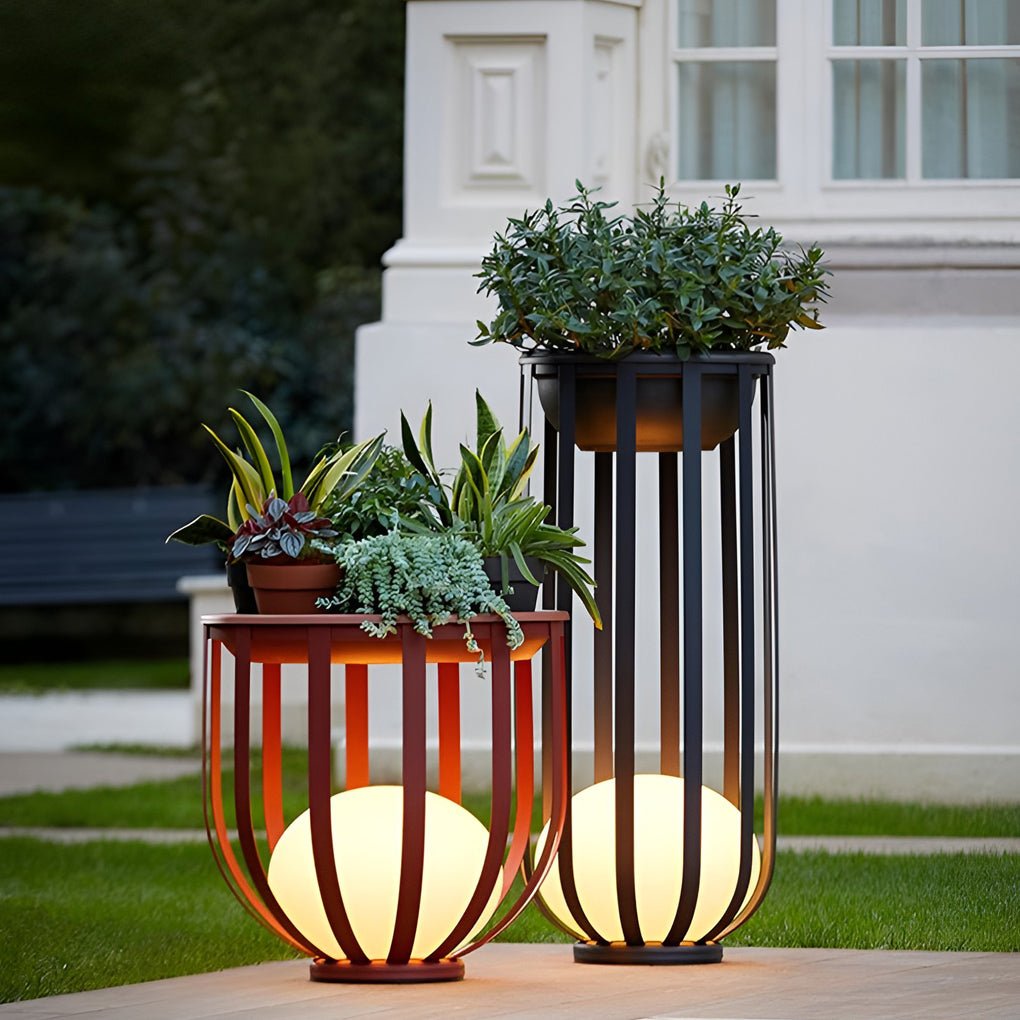 Industrial Solar Outdoor LED Floor Lantern Lamp with Tray