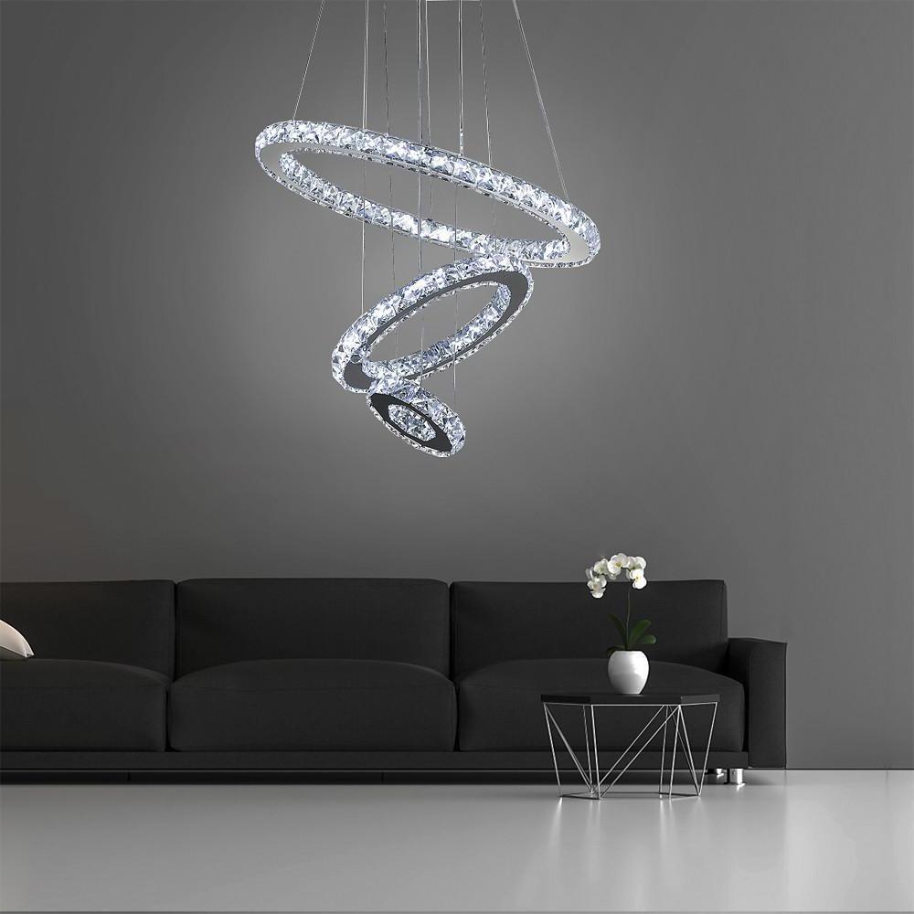 3-Ring Adjustable Circles Tiered Crystal Bling Hanging Modern Chandeliers