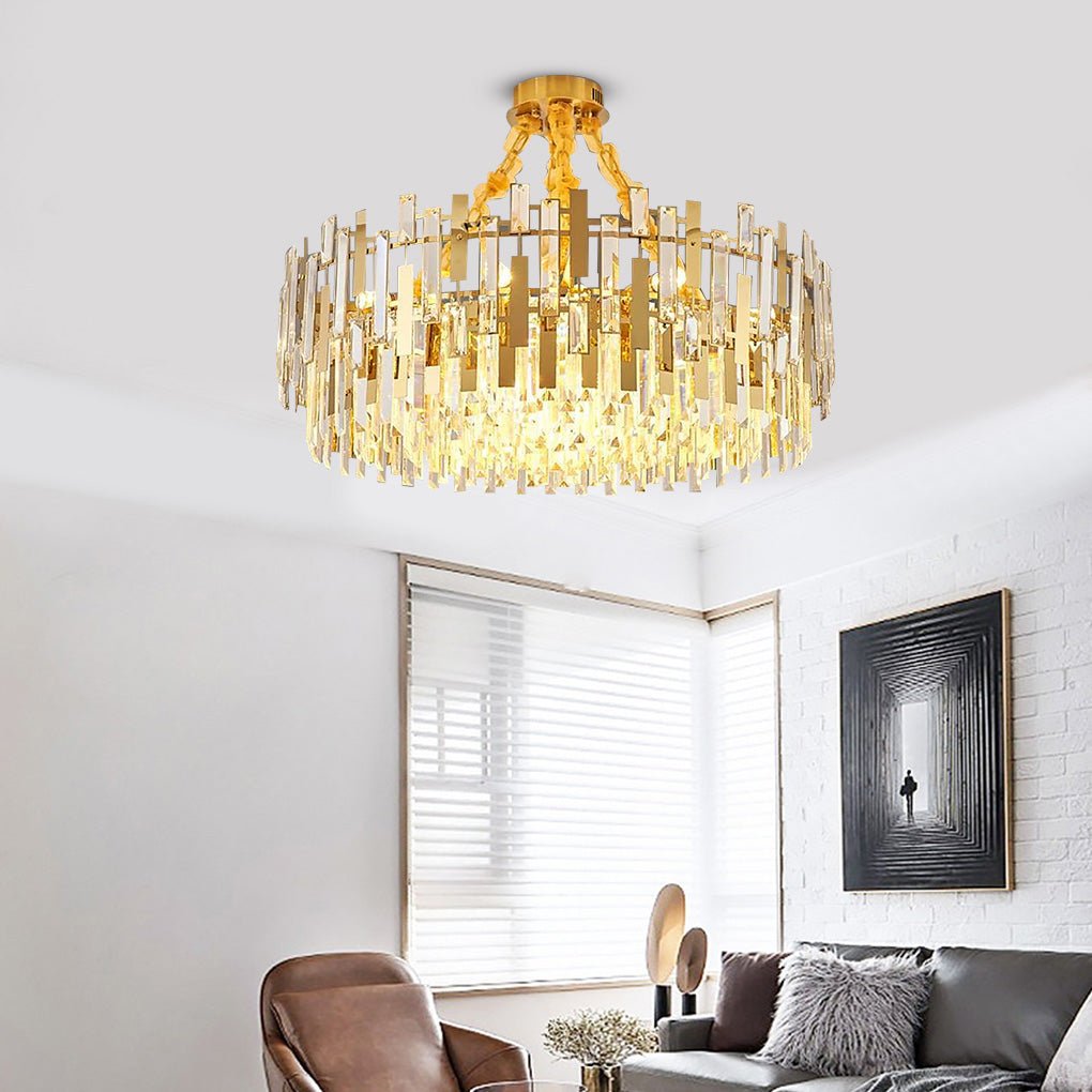 Queen Golden Crystal Chandelier - Modern Luxury, 9/12/17 Lights, Adjustable Height, 110-120V