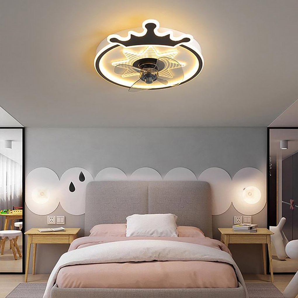 LED Round Crown Shaped Flush Mount Kids Ceiling Fans with Remote Control