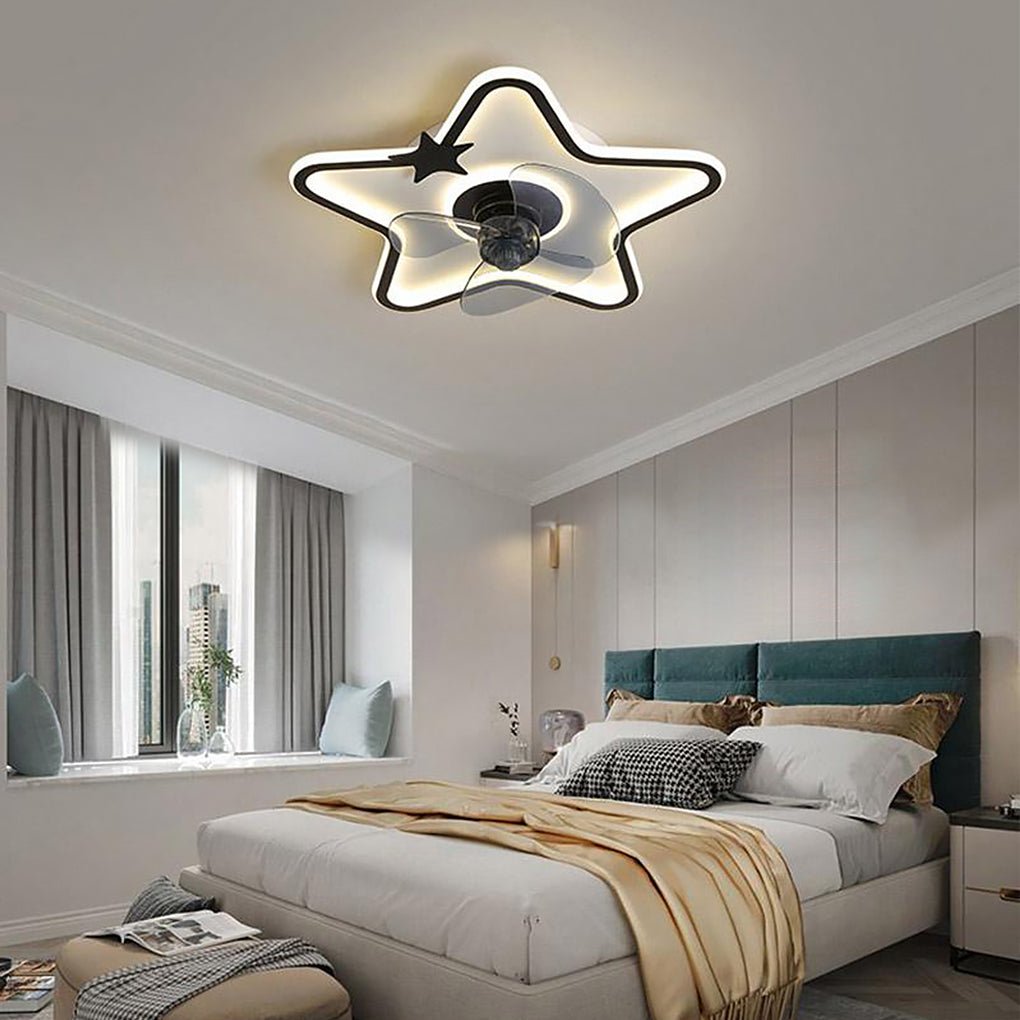 LED Star Shaped Flush Mount Kids Ceiling Fans with Lights and Remote