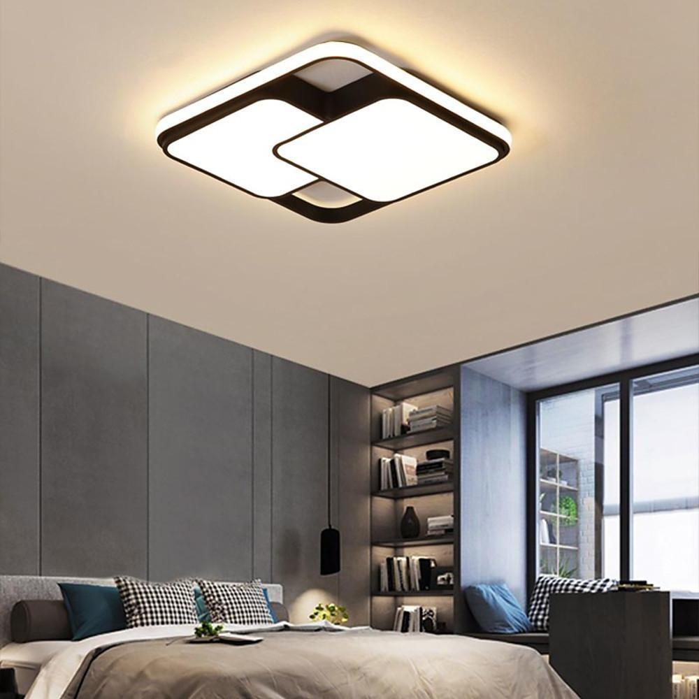 3 Square Dimmable LED Black Modern Ceiling Light Flush Mount Lighting