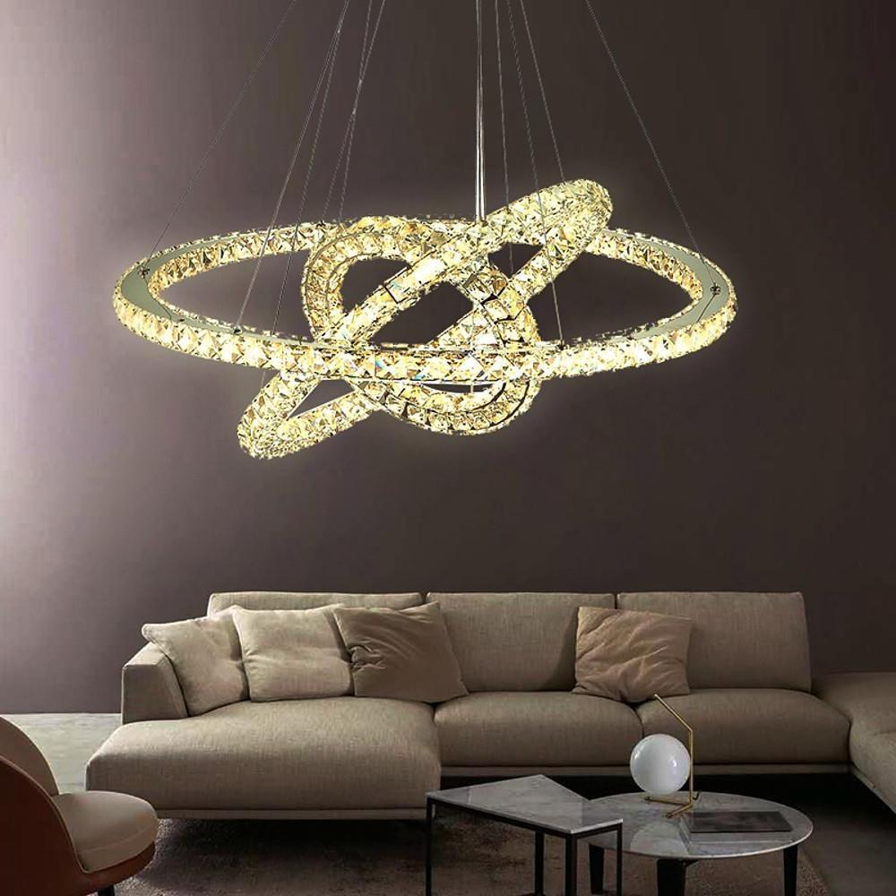 LED 3 Rings Gold Crystal Chandeliers Modern Concentric Circles Chandeliers