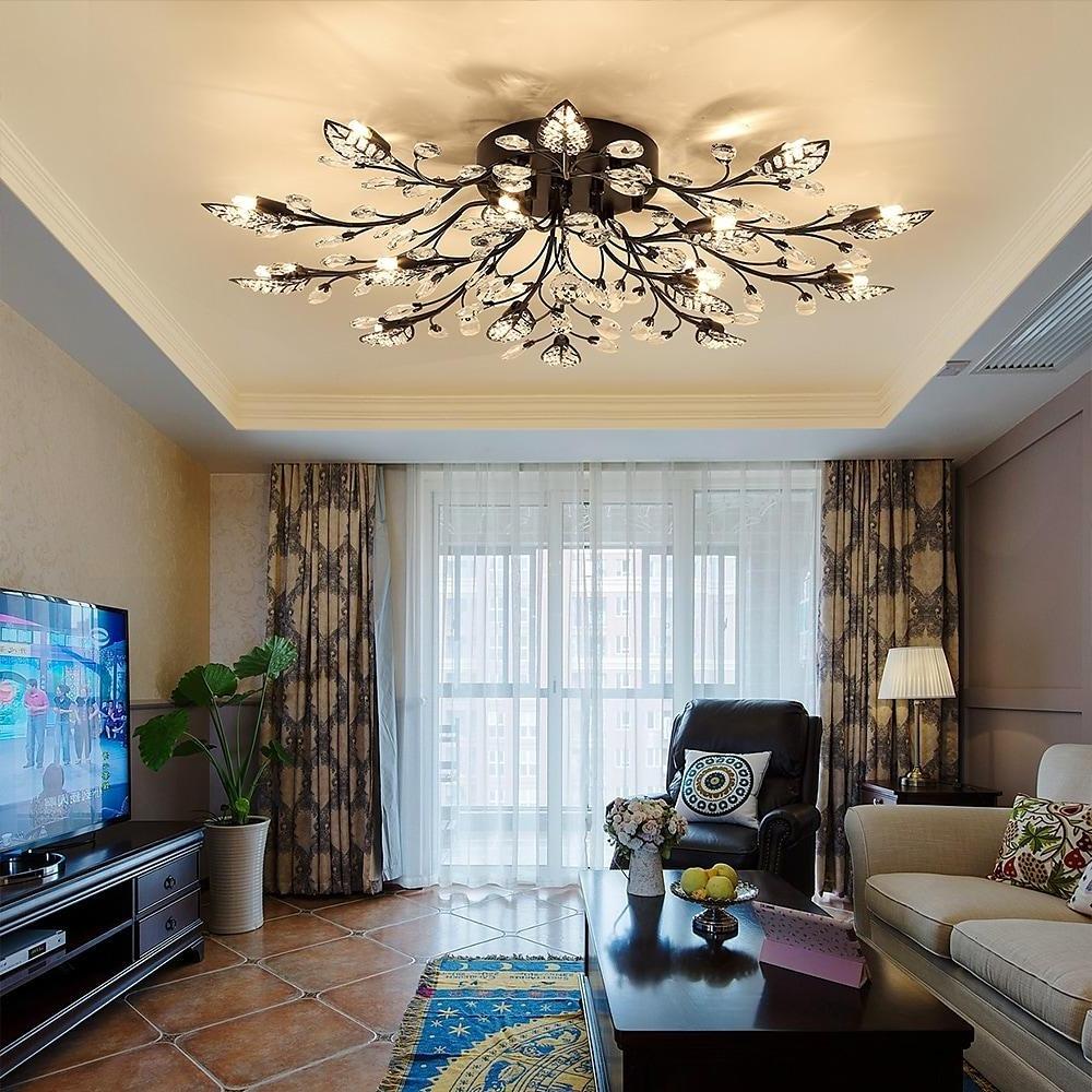 Crystal Leaves Brushed Flush Mount Ceiling Chandelier