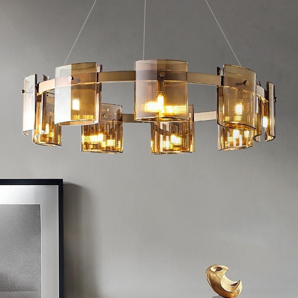 Circular LED Electroplated Metal Acrylic Modern Chandeliers Pendant Light