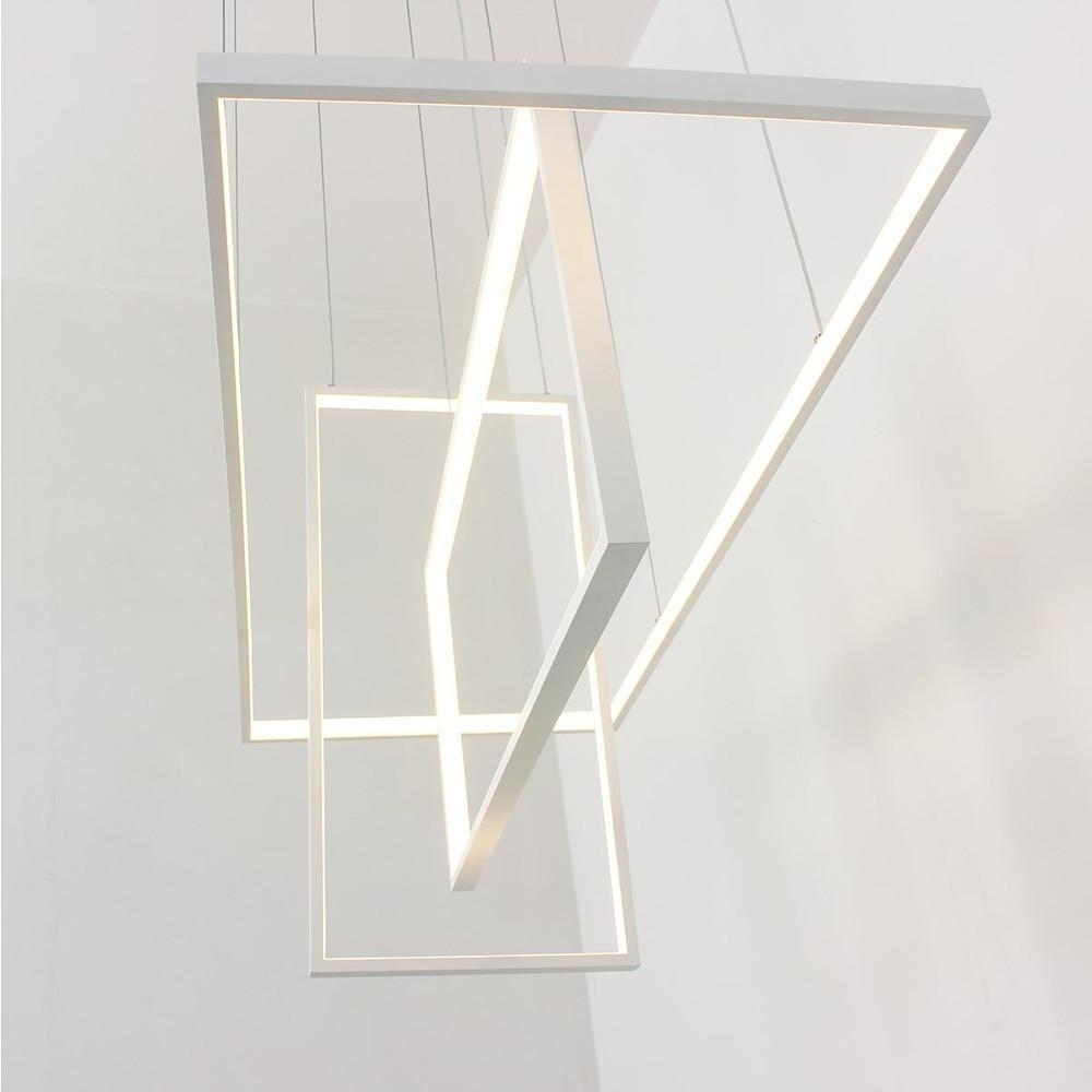 31.5'' Three-Part Futuristic Square Rectangular Hybrid Aluminum Chandelier with Capable Ambient Lights