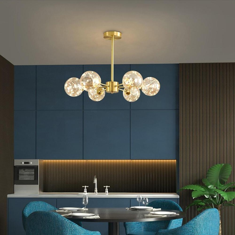 6-light LED Glass Gold Modern Chandelier Kitchen Pendant Lighting