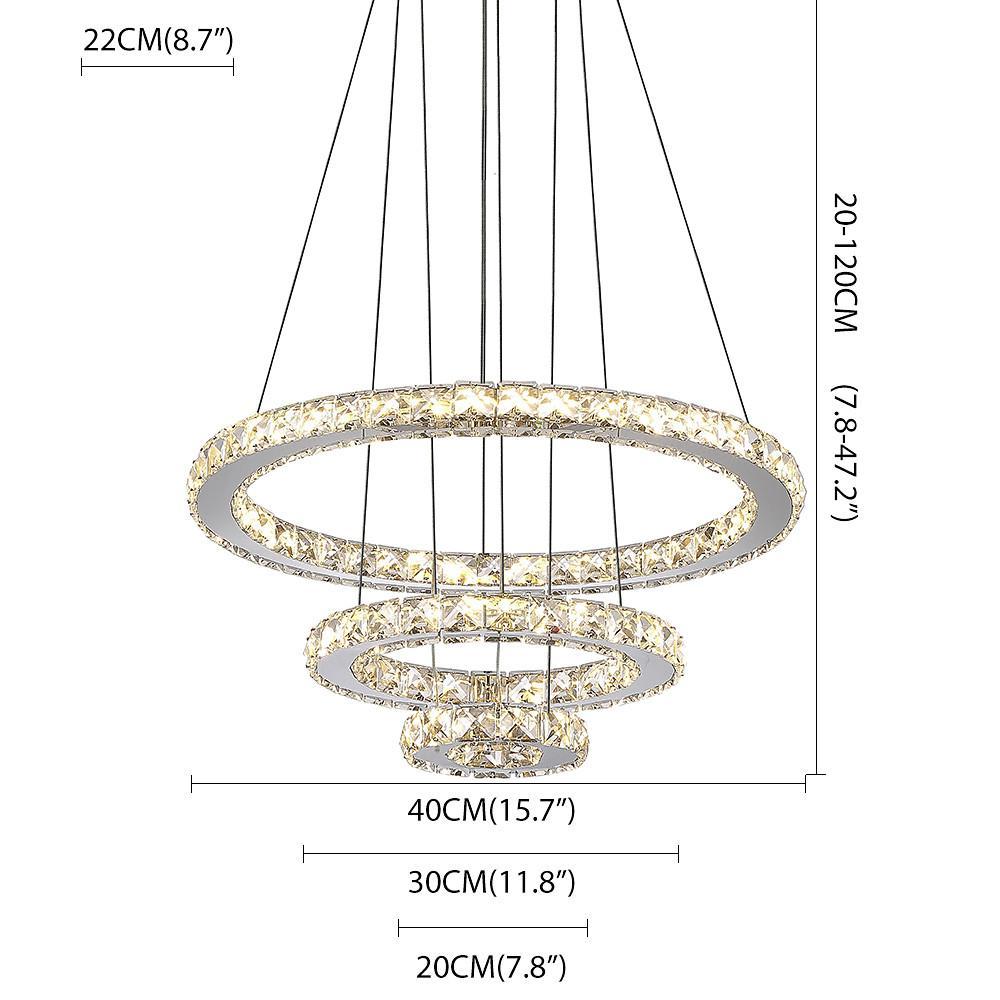 3-Ring Adjustable Circles Tiered Crystal Bling Hanging Modern Chandeliers