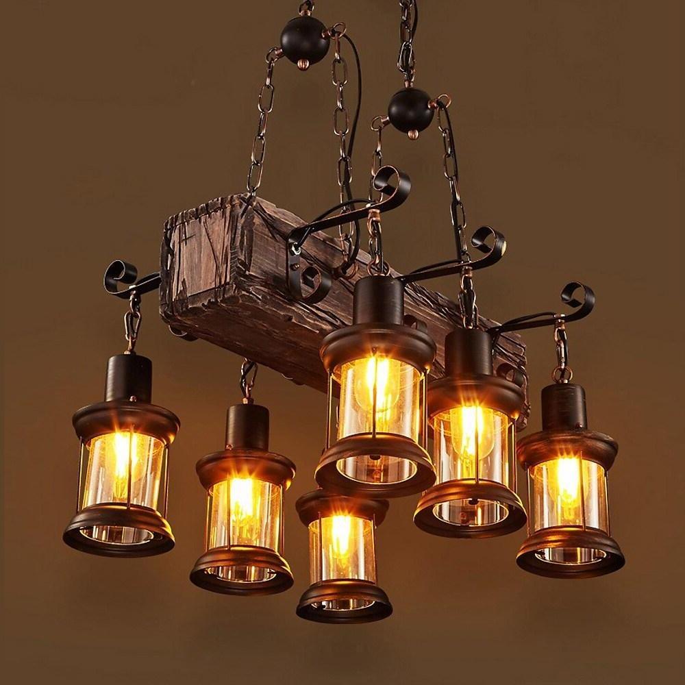 6 Lantern Farmhouse Chandelier Wood Chandeliers Ceiling Light