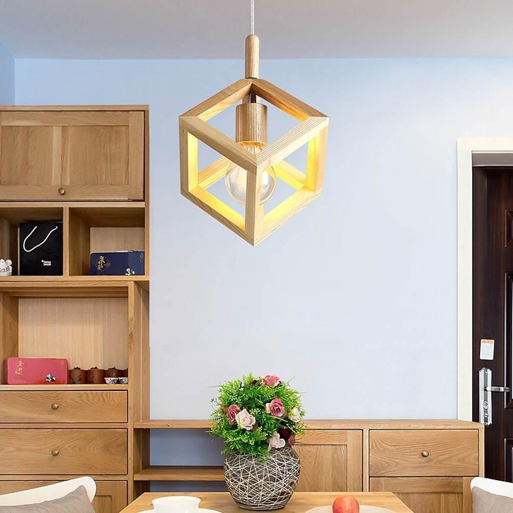 Wood Square LED Modern Island Lights Pendant Lighting Hanging Ceiling Lamp