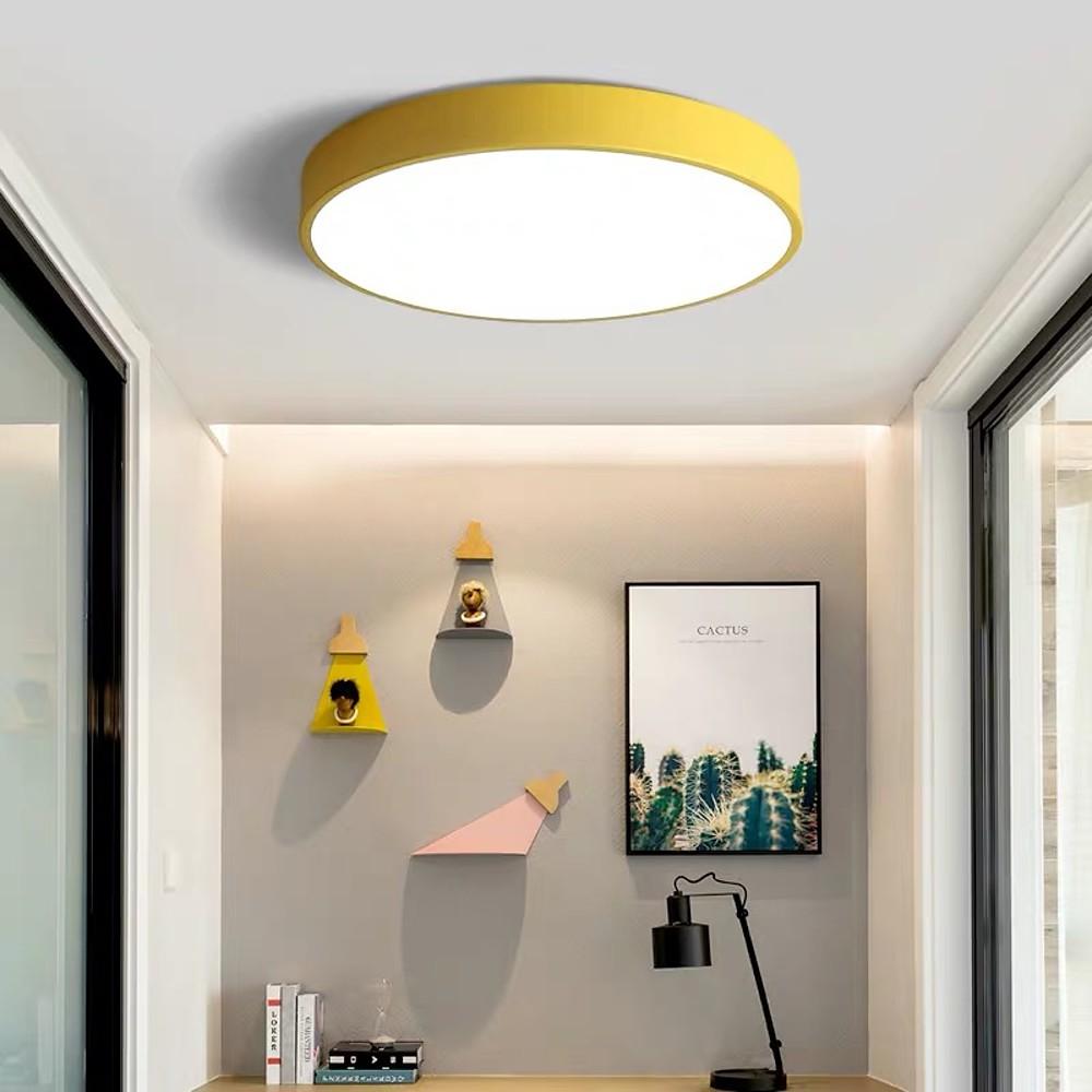 Modern Painted Plastic Matte Black Flush Mount Light with Integrated Dimmable LED Light