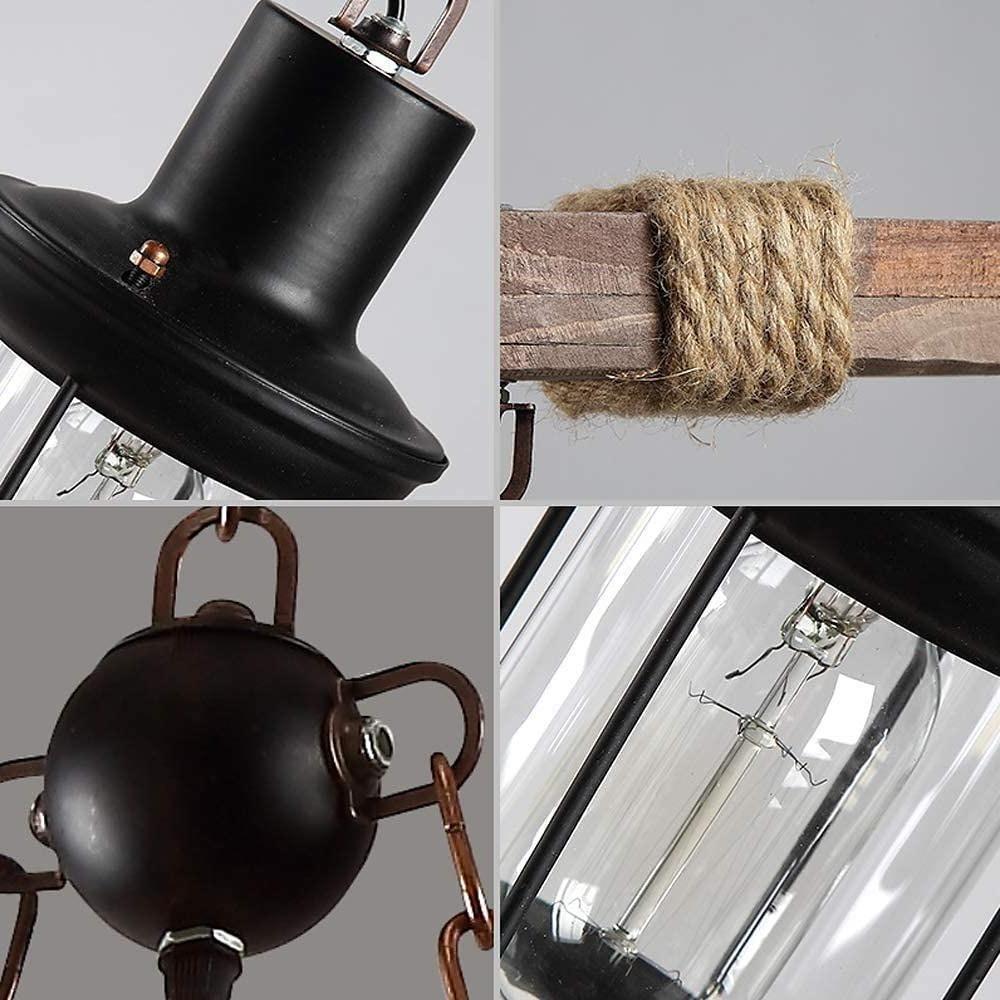 Vintage Wood Glass LED Farmhouse Pendant Lighting Chandeliers Island Lights