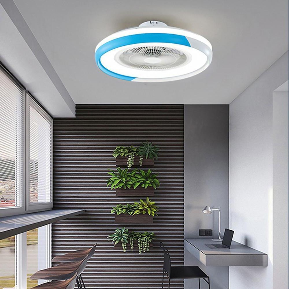 Circular Dimmable Flush Mount Bladeless Ceiling Fan with Light and Remote