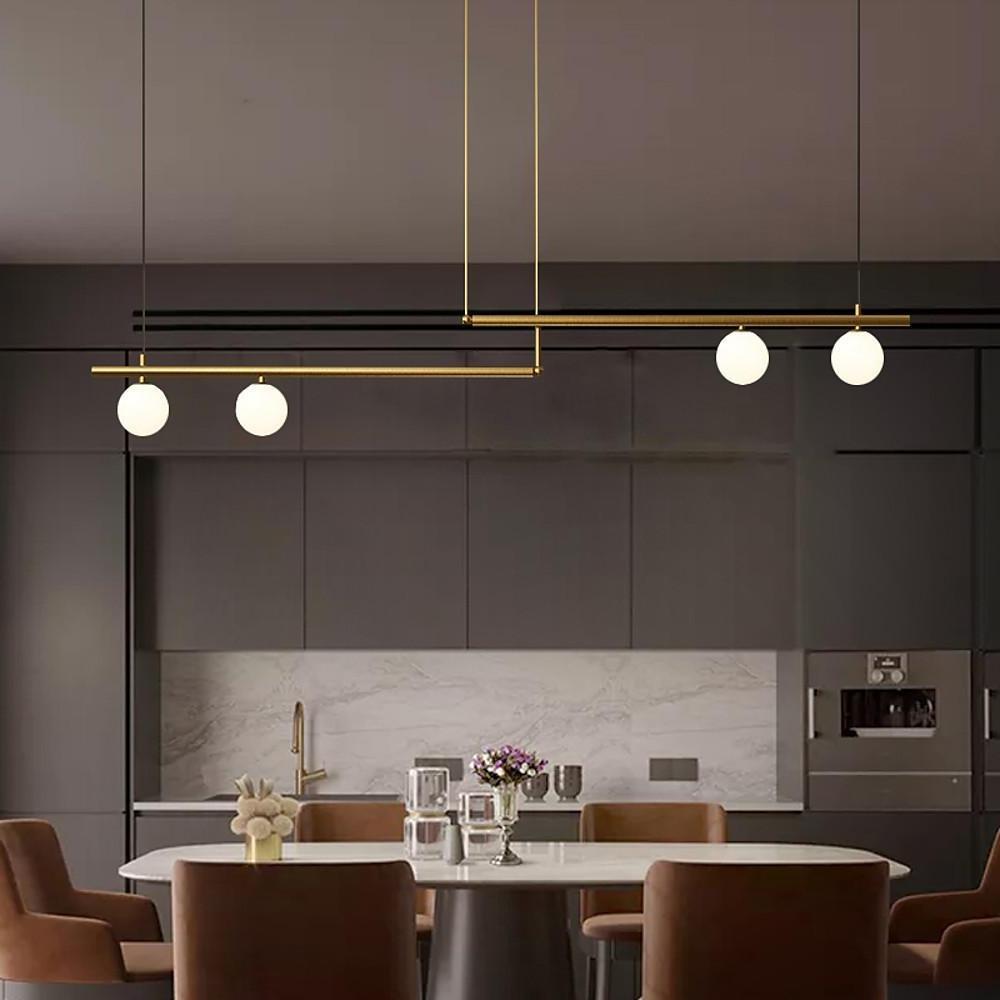 Minimalist Modern Linear Globe Pendant Lighting Copper Glass Kitchen & Dining Room Light