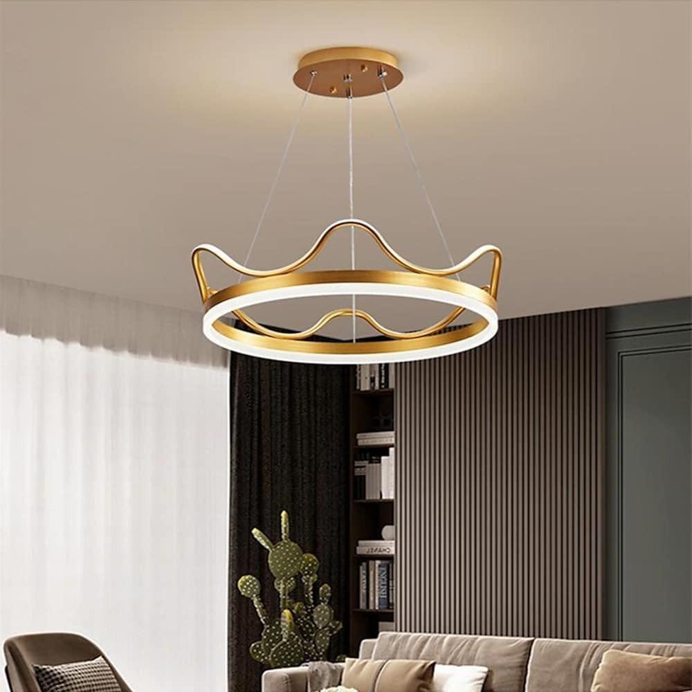 Dimmable Round LED Ring Chandelier Crown Design Modern Aluminum & Acrylic Pendant Light for Living Room