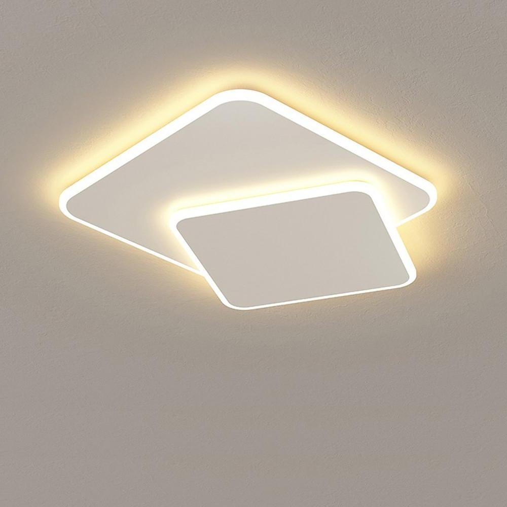 2-Light White Square LED Flush Mount Ceiling Light for Bedroom