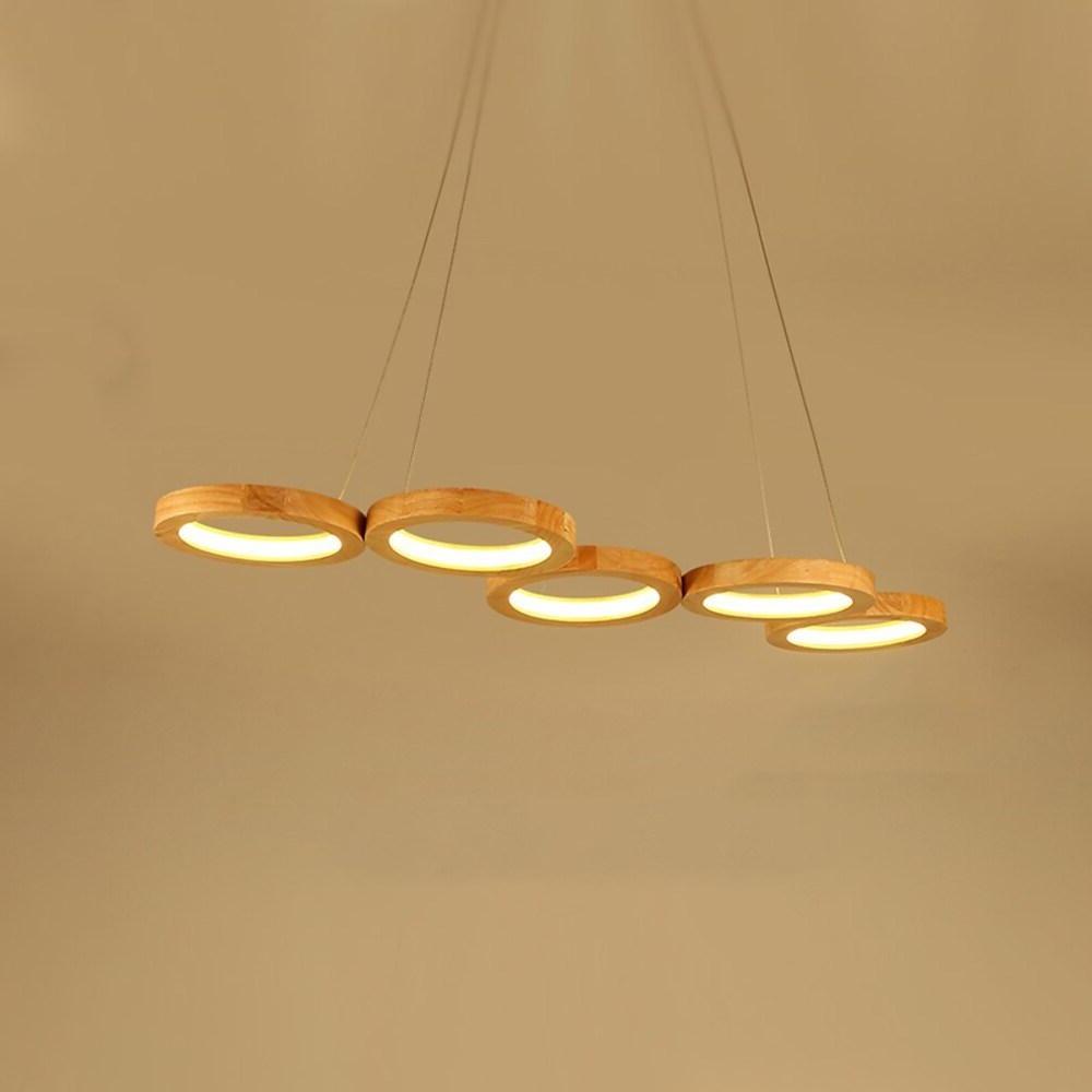 4 Circle Light Modern Wood Bamboo Acrylic Design Pendant Lighting LED Kitchen Lighting Dining Room Lighting Ceiling Light