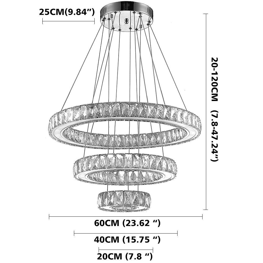 Contemporary 3 Ring Pendant Electroplated Crystal Chandeliers