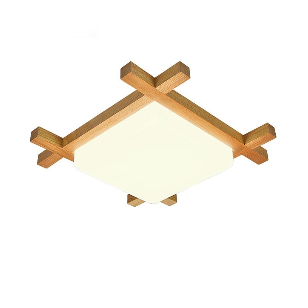 Square Rustic Wood Dimmable LED Modern Flush Mount Ceiling Light