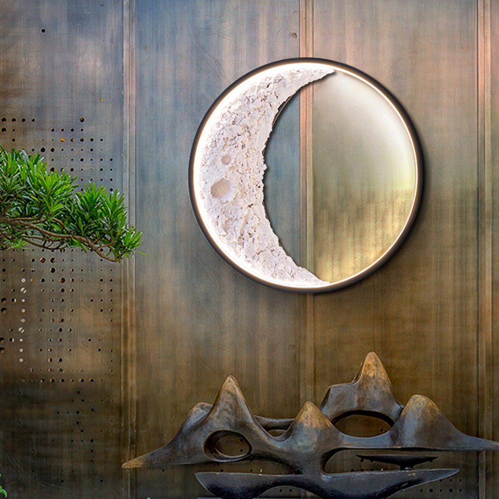 Round Resin Moon Crescent LED Hardwired Outdoor Wall Light