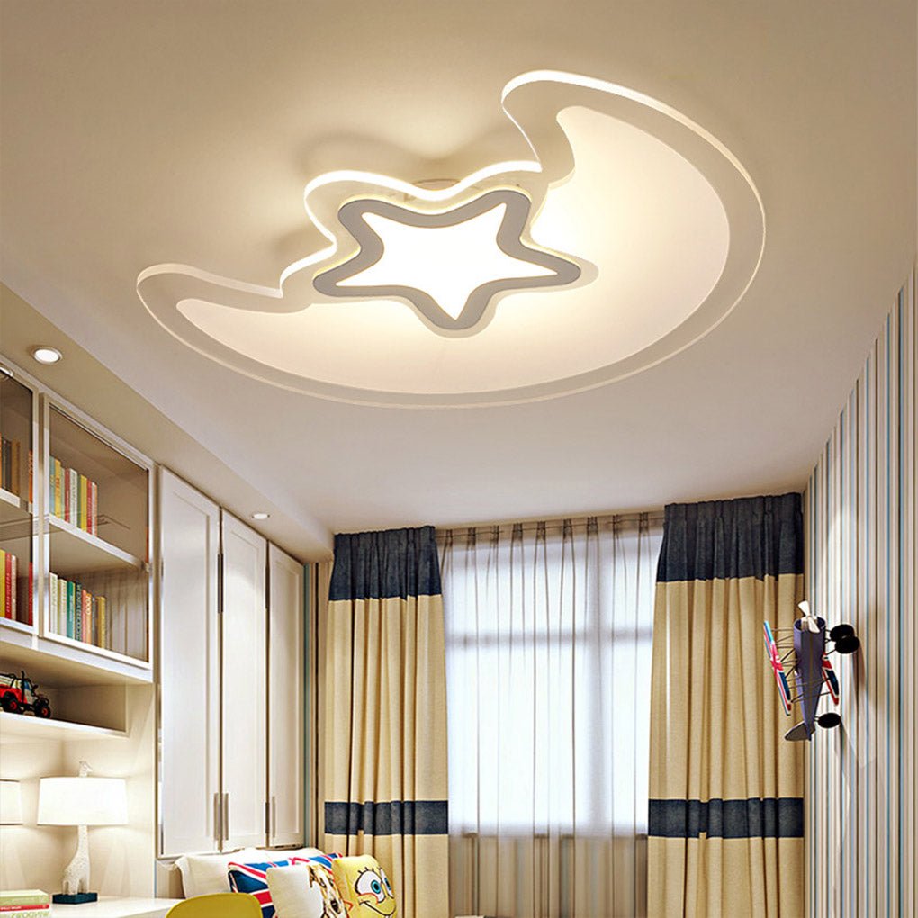 Modern Creative Special-shaped Trichromatic Dimming Moon Star Ceiling Light