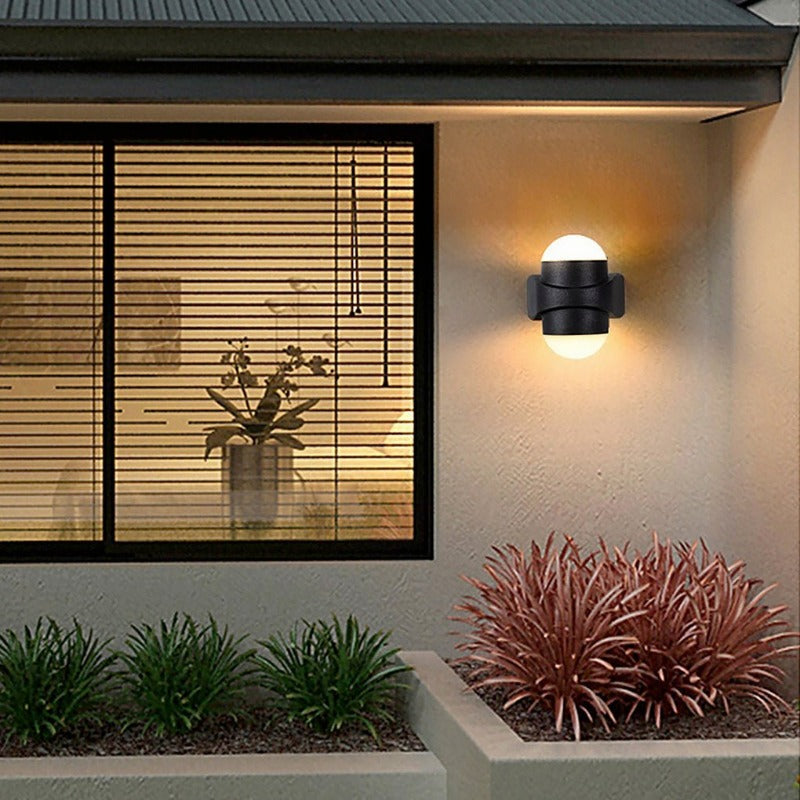 Round Waterproof LED Black Modern Up and Down Lights Outdoor Wall Sconces