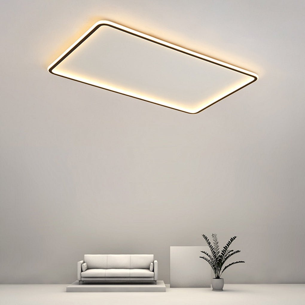 Modern Rectangular Shaped Black Flush Mount Ceiling Lights with Edge and Remote Control