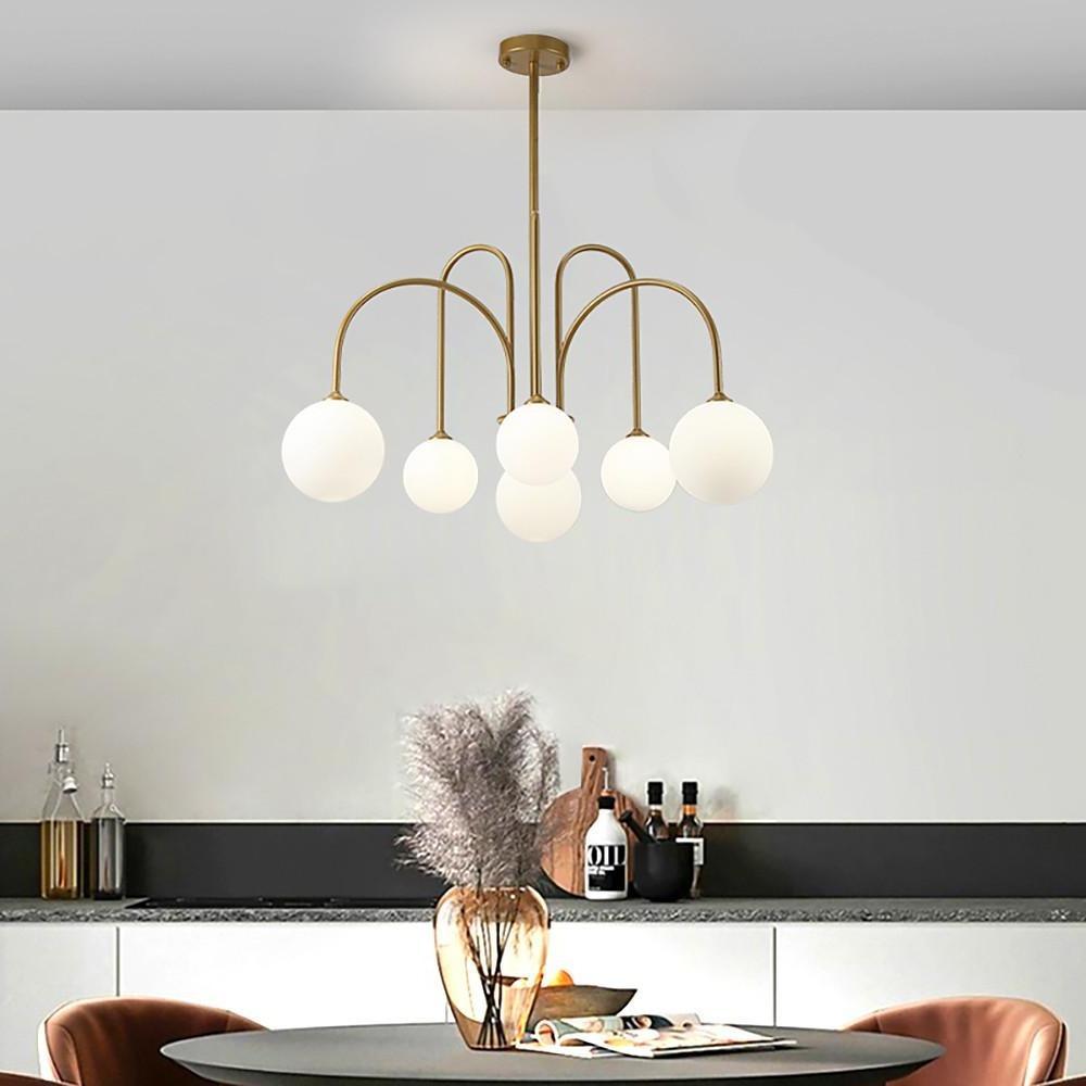 Sputnik Multi-light White Ball Glass Shade Pendant Lights Gold/Black Curved Linear Chandelier