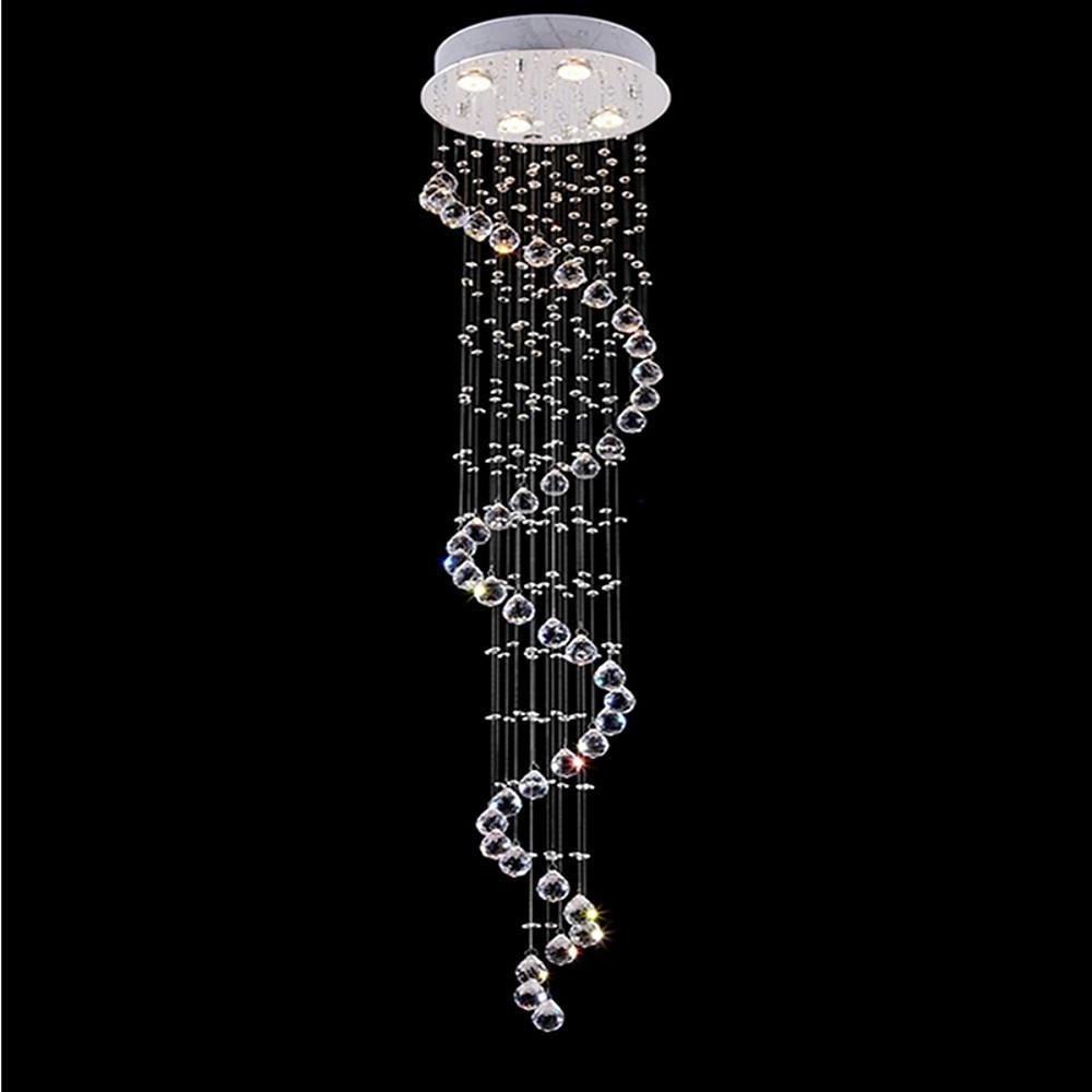 Spiraling Modern Chandelier Crystal Electroplated Metal Light Fixtures