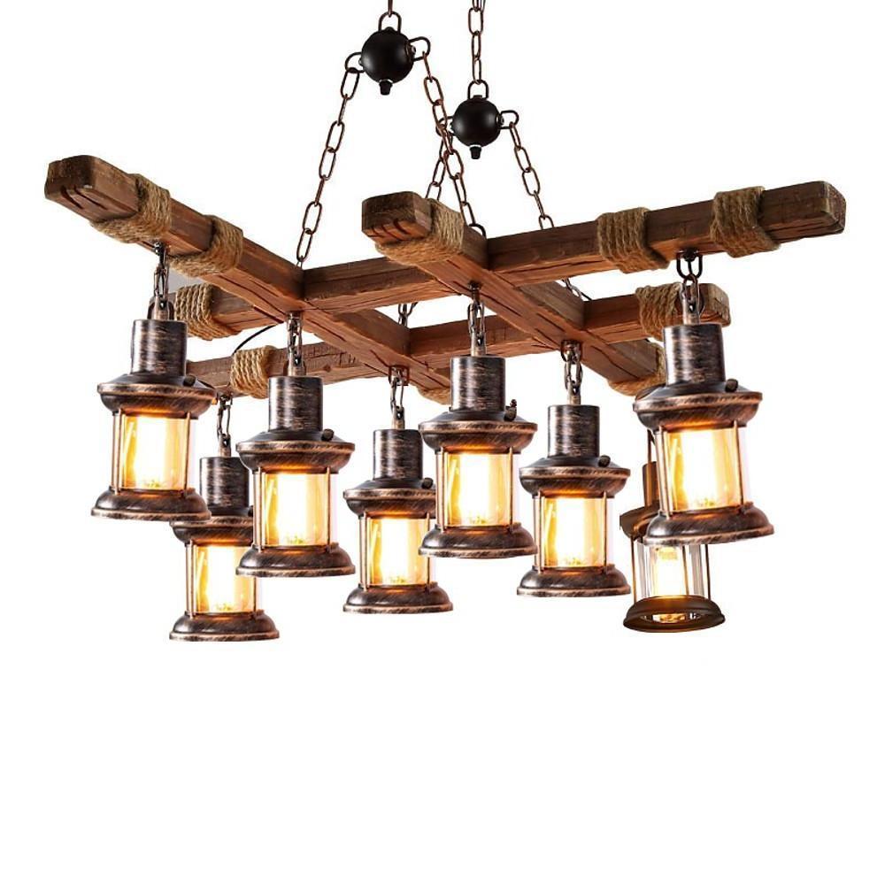 Vintage Wood Glass LED Farmhouse Pendant Lighting Chandeliers Island Lights