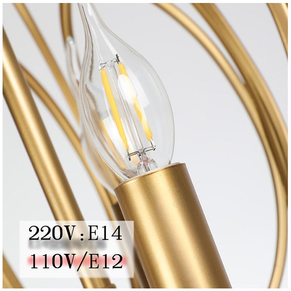 3 - Light LED Brass Globe Cage Candlestick Orb Chandelier