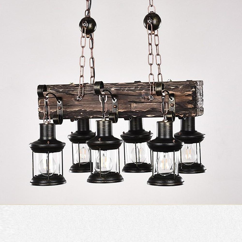 6 Lantern Farmhouse Chandelier Wood Chandeliers Ceiling Light