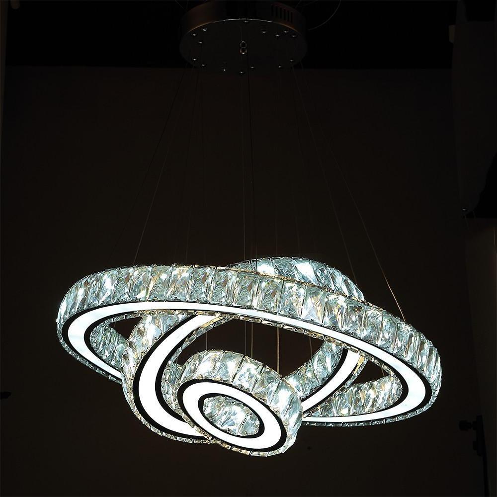 Contemporary 3 Ring Pendant Electroplated Crystal Chandeliers