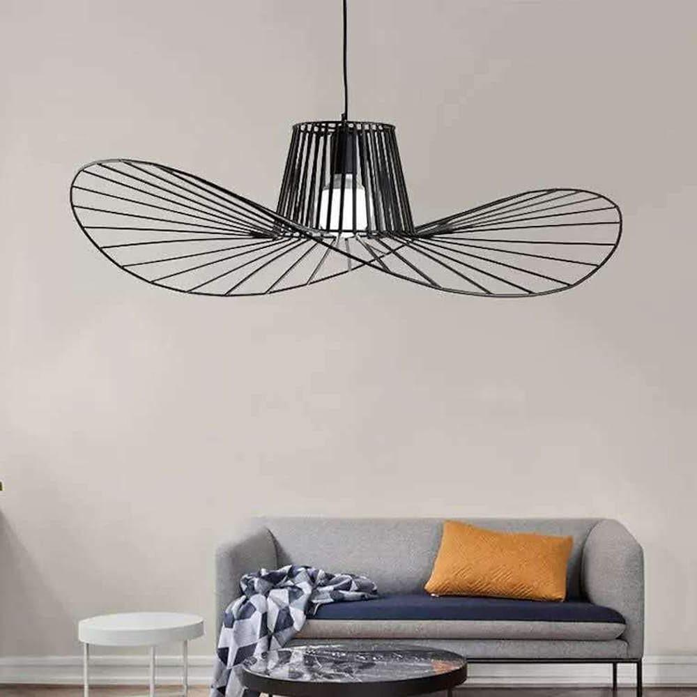 Hat Shaped Metal Linear LED Black Modern Pendant Light Hanging Lamp