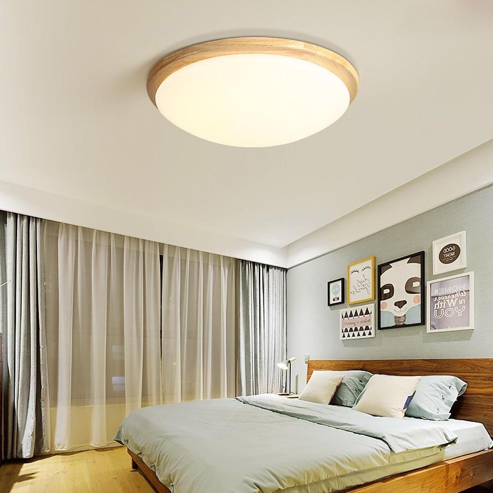 14'' LED Dimmable Wood Flush Mount Light Nordic LED Bamboo Bedroom Ceiling Lights