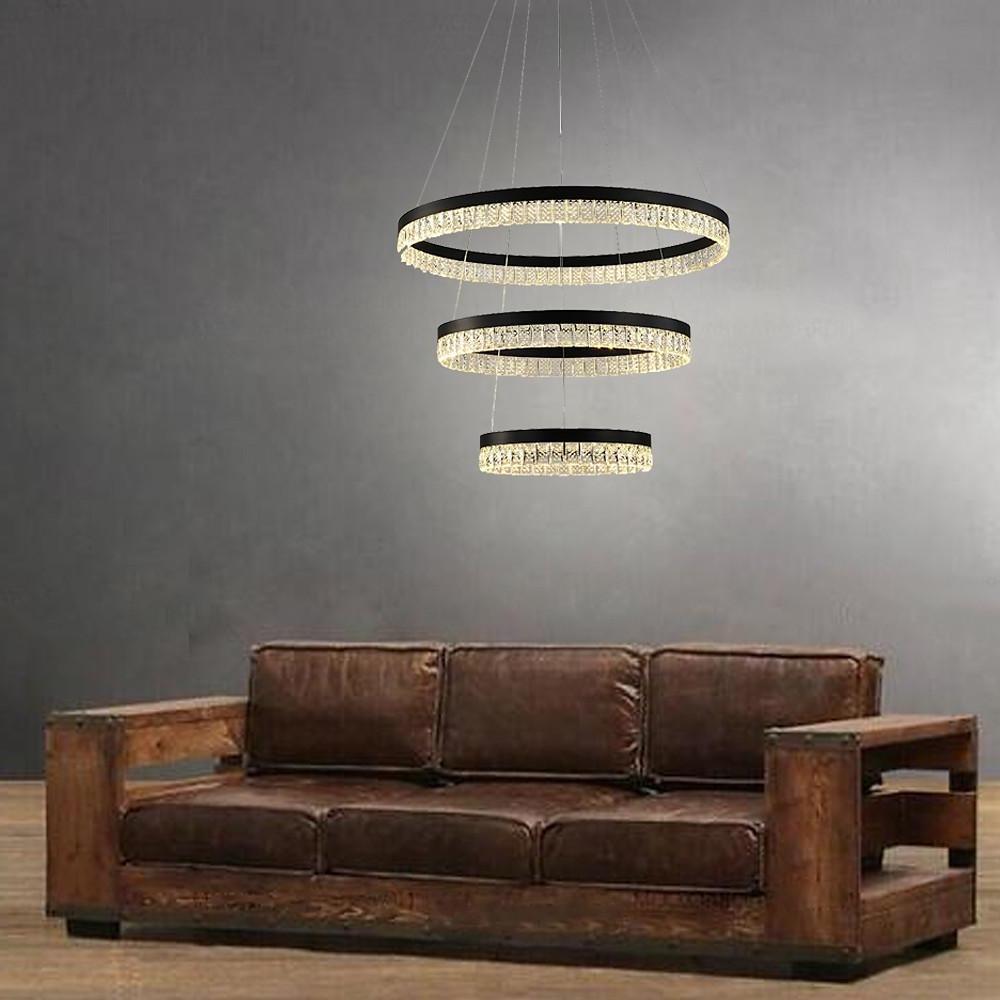 3 Tiered Circles LED Crystal Modern Chandeliers Pendant Light Hanging Lamp