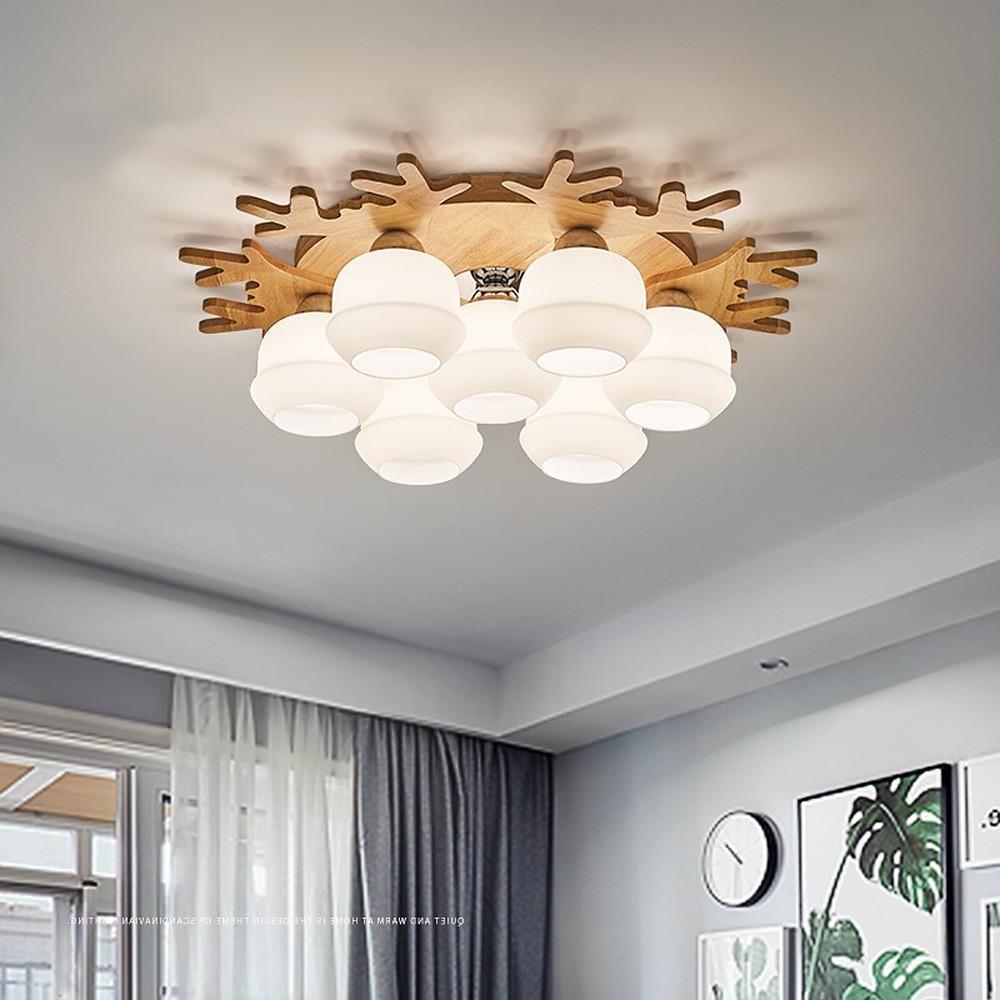 Globes Cluster Modern Bamboo Glass LED Flush Mount Ceiling Lights for Bedroom