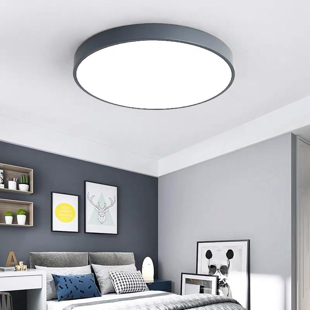 Modern Painted Plastic Matte Black Flush Mount Light with Integrated Dimmable LED Light